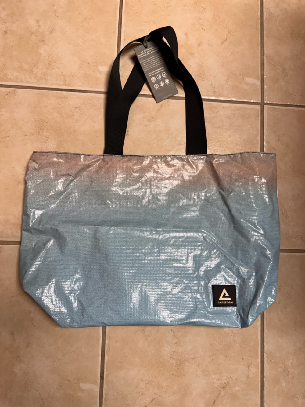 Rareform Blake Blue and White Graphic Tote Bag with Black Handles
